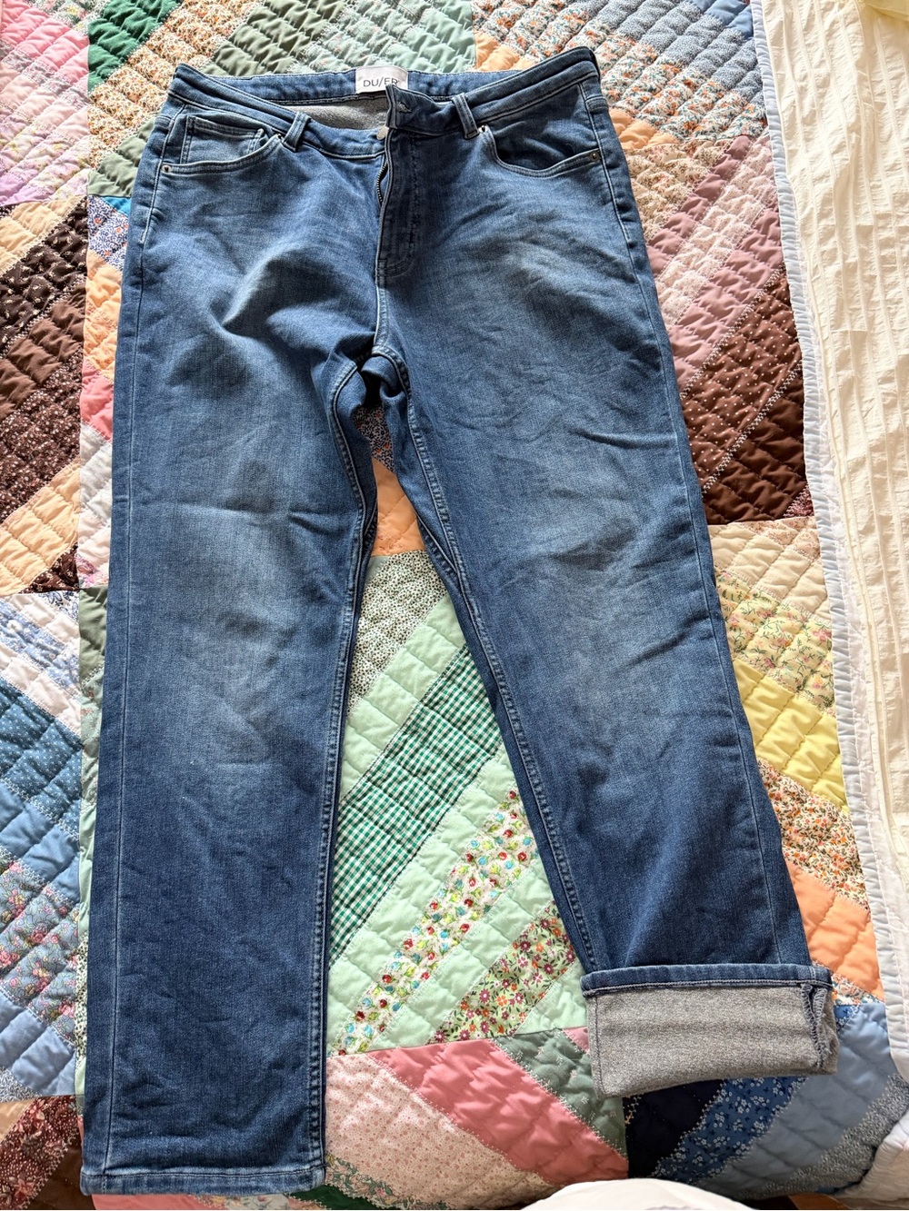 DUER Women’s Straight Leg Fleece Lined Jeans — Blue